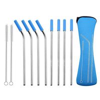 FDA Approved Stainless Steel Straws, Colored Straws Metal Set, 11 Pcs Reusable Driking Straws with Silicone Tips for 30/20oz Tumbler