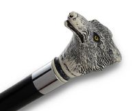 Black Hardwood Walking Cane w/Faux Scrimshaw Fox Head Handle