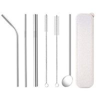 8.5 inch Set of 6 Stainless Steel Straws,Reusable  Drinking Metal,Smoothie Sliver Straws (1 bent + 2straight + +1 Spoon Tube and 2 Brushes )