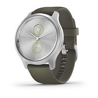 Garmin vívomove Style, Hybrid Smartwatch with Real Watch Hands and Hidden Color Touchscreen Displays, Silver with Moss Green Band