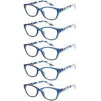Ladies Reading Glasses 5 Pairs Fashion Spring Hinge Pattern Design Readers for Women (5 Pack Blue, 1.50)