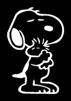 PEANUTS COMICS STRIP SNOOPY HUGGING WOODSTOCK VINYL STICKERS SYMBOL 5.5" DECORATIVE DIE CUT DECAL FOR CARS TABLETS LAPTOPS SKATEBOARD - WHITE