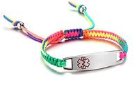 JF.JEWELRY Medical Alert ID Bracelet for Women Girls Multicolor Rainbow Braided Allergy Bracelets for Kids,Free Engraving