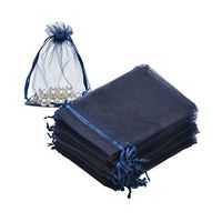 SHEING 100pcs Sheer Organza Bags Jewelry Pouches Wedding Party Valentine Christmas Favor Drawstring Gift Bags (Navy Blue, 3 x 4 Inch)