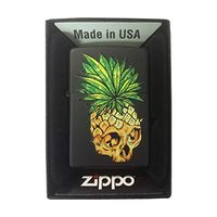 Zippo Custom Lighter - Black Matte Pineapple Skull Leaf Fire Eyes Punk Fruit Design - Gifts for Him, for Her, for Boys, for Girls, for Husband, for Wife, for Them, for Men, for Women, for Kids