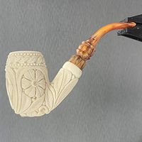 Master Carver Ali Rustic Finish Freemason Floral Meerschaum Pipe by Paykoc M06014