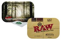 Raw"Smokey Forest" Rolling Tray Small, RAW Magnetic Small Rolling Tray Cover, with Leaf Lock Gear Smell Proof Pouch - 3 Item Bundle