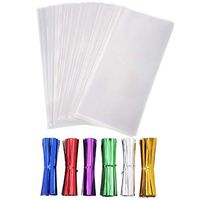 LASLU 400 Pack Clear Treat Bags Clear Cello Bags with 600 Pieces Twist Ties 6 Colors for Wedding Cookie Gift Candy Buffet Supply (400pcs, 4 * 6incn)
