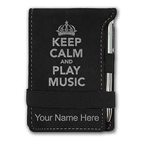Mini Notepad, Keep Calm and Play Music, Personalized Engraving Included (Black with Silver)