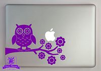 Overly Attached Decals Owl on Tree Branch Vinyl Decal Sized to Fit A 13" Laptop - Purple