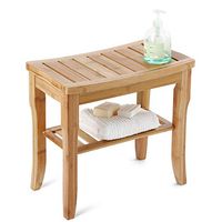 HYNAWIN Bamboo Shower Bench Sturdy Waterproof Stool with Shelf Foot Stool & Shower Shelf-Indoor Outdoor Patio Garden Yard Bath Shower Bench