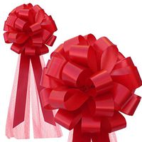 Red Wedding Pull Bows with Tulle Tails - 8" Wide, Set of 6, Healthcare Workers Support Ribbon, Valentine's Day, Birthday, Christmas, Decoration