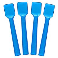 [25 Count] Transparent Blue Plastic Gelato Spoons 4 Inch Mini Disposable Shovel Tasting Spoons for Sampling Yummy Desserts, Foods & Ice Cream - Frozen Dessert Supplies