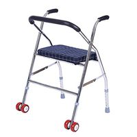 Jonigo Elderly Walker with Seat Wheeled Old Man Four-Legged Cane Stool Auxiliary Walker Hand Push Foldable
