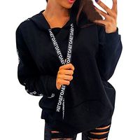 HNTDG Women Plus Size Long Sleeve Solid Lightweight Sweatshirt Hooded Pullover Tops Shirt Black