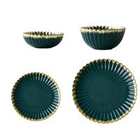 Nwn European Gilt Ceramic Dish Dish Creative Retro Dark Green Chrysanthemum Dish Bowl Steak Plate Soup Bowl Salad Bowl Rice Bowl (Color : E)