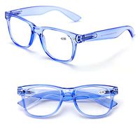 2 Pairs Transparent Neon Color Deluxe Reading Glasses - Comfortable Stylish Simple Readers Rx Magnification (Blue, 3.50)