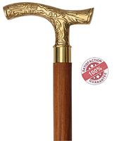 Wooden Walking Stick Hiking - 37 inch Vintage "Ebony" Brown Sheesham Wood Decorated with Golden Handle for Men Women