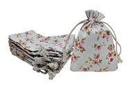 Sanrich 20 Pack Floral Burlap Drawstring Bags 4 X 5.5 Inch Linen Favor Bags Jewelry Pouches Sacks For Party Wedding Festival Shower Birthday DIY Craft (floral)