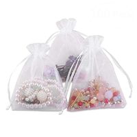 100pcs White Color Party Favor Bags Organza 3.5x4.7 inches Organza Drawstring Bags for Wedding Baby Shower Favors Mesh Gift Bag Jewlery Candy Bag Velvet Pouch