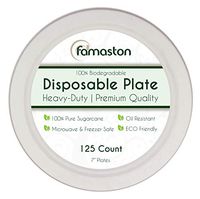 100% Compostable Heavy-Duty Premium Quality Disposable Paper Dinner Plate, White, 7-Inch, 125-Plates