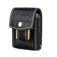 Genuine Leather Cigarette Case with Lighter Holder Waist Belt Loop Outdoor Multi-Function Cigarette Pack for Men (Black)
