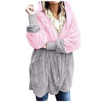 Theoylos Women's Plush Cardigans Color Block Warm Coats Jacket Ladies Winter Lightweight Shaggy Hooded Outwear Overcoat Pink