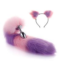 2pcs Metal Fox/Dog Tail Plug +Plush Ear Cat Women's Headwear Pop-Up Game Halloween Party Toy Love Role-Playing Gift Clothing Set（ Pink and Purple）-L