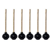 Set of 6 Toilet Plunger Double Thrust Force Cup Suction | Heavy Duty | Long Wooden Handle Fix Clogged Toilets - Superior Suction for Commercial Stores, Restaurants