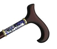 Wood Cane with Derby Handle and Mauve Floral Inset (Walnut)