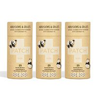 PATCH Kids Eco-Friendly Organic Bamboo Bandages for Abrasions & Grazes Hypoallergenic Wound Care for Sensitive Skin Compostable Biodegradable Latex Free Plastic Free Zero Waste Coconut Oil 25ct(3pack)