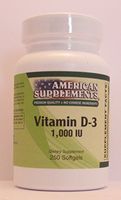 Vitamin D-3 1000 IU American Supplements 250 Softgel