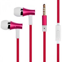 RED Stereo 3.5mm Flat Cable Earbuds Headset Earphones Microphone for HTC DEsire 610 612 626 626S EYE - LG Optimus F6, F7, F60, F3Q, Tribute 2, G Flex 2 - Blackberry Z10, Z30, Q10, Q5 Bold 9900 9930