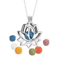 AINUOBEI Scoria Lava Rock Necklace for Aromatherapy - Essential Oil Pendant Diffuser Gift Set - Lotus Locket