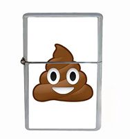 Poop Emoji Flip Top Oil Lighter R1 Smoking Cigarette Silver Case Included