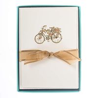 Graphique Flower Bicycle La Petite Presse Boxed Notecards, 10 Embellished Gold Foil Blank Cards with Matching Envelopes and Storage Box, 3.25" x 4.75"