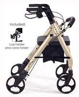 Comodità Prima Heavy-Duty Rolling Walker Rollator with Comfortable 15-Inch Wide Nylon Seat (Metallic Champagne)
