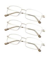 3-pack Large Rectangular Reading Glasses with Spring Temple for Men Silver +0.50