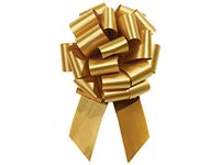 Holiday Gold Pull String Bows - 8 Inch Wide 20 Loops Large (2 and 1/2 Inch Ribbon) Set of 10 by A1 Bakey Supplies