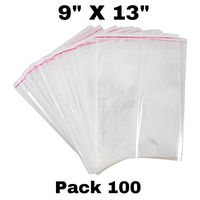 9" x 13" (Pack of 100) Clear Poly cellophane Bags resealable Bags Packing Bags Storage Bag self Adhesive Bag Plastic Transparent Bag for Jewelry,Gift Card,Beads,Candy AHPP004