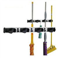 Broom Mop Dustpan Holder Organizer Garage Storage Hooks Wall Mounted, Best Tool & Closet Storage, broom Organizers Hanger / Holder with 4 Position 5 Hooks for Shelving