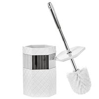 Creative Scents Bathroom Toilet Brush Set - Quilted Mirror Collection, Good Grip Toilet Bowl Cleaner Brush and Holder, Decorative Design Compact Bowl Scrubber (White & Mirror)