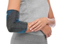 Mueller 67125 4-Way Stretch Black & Blue Premium Knit Elbow Support with Thermo Reactive Technology, Large/Extra Large,