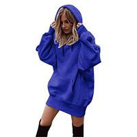 Womens Fashion Solid Color Hoodie Sweatshirt Hooded Drawstring Pullover Blouse Tops Blue