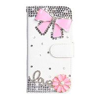Crystal Wallet Case for Samsung Galaxy M20,Aoucase Stylish Luxury 3D Handmade Pink Bowknot Design Bling Pocket Purse Soft Rubber Stand White Leather Case with Black Dual-use Stylus
