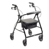 4 Wheel Rollator, Lightweight Folding Black Aluminum Frame, 6" Caster Wheels, Adjustable 32" to 37"