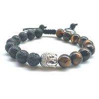 Black Lava Stone 8mm Tiger Eye Reiki Healing Mala Bead Howlite Oil Diffuser Buddha Adjustabe Braided Bracelet