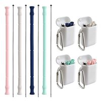 Silicone Collapsible Straws, 4 Pack With Carrying Case and Cleaning Brush, Pink, Teal, Navy, Gray