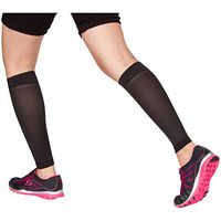EvoMotion USA Made Sheer Microfiber Graduated Compression Calf Sleeves 10-15 mmHg - Men and Women Lightweight Recovery and Support for Shin Splints, Sports Sprains, Pain Relief 1 Pair (Medium, Black)