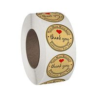 500PCS Thank You Stickers with Heart Design on Brown Kraft Paper, Wonderful for Wedding Thank You Card Envelopes, Small Business Bags and Gift Packages, 1.5” Round Thank-You Stickers
